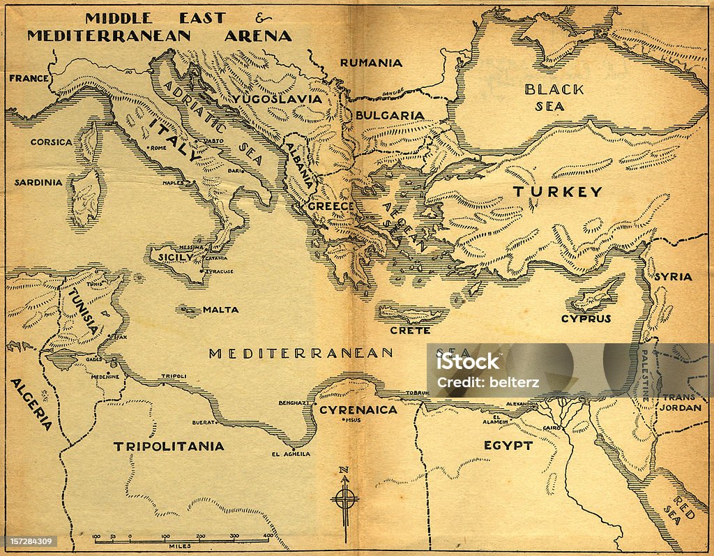 middle east & mediterranean old map  Map Stock Photo