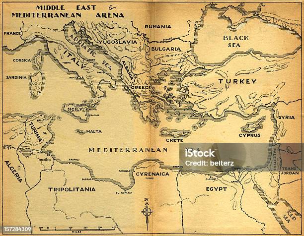 Middle East Mediterranean Old Map Stock Photo - Download Image Now - Map, Mediterranean Sea, Mediterranean Culture