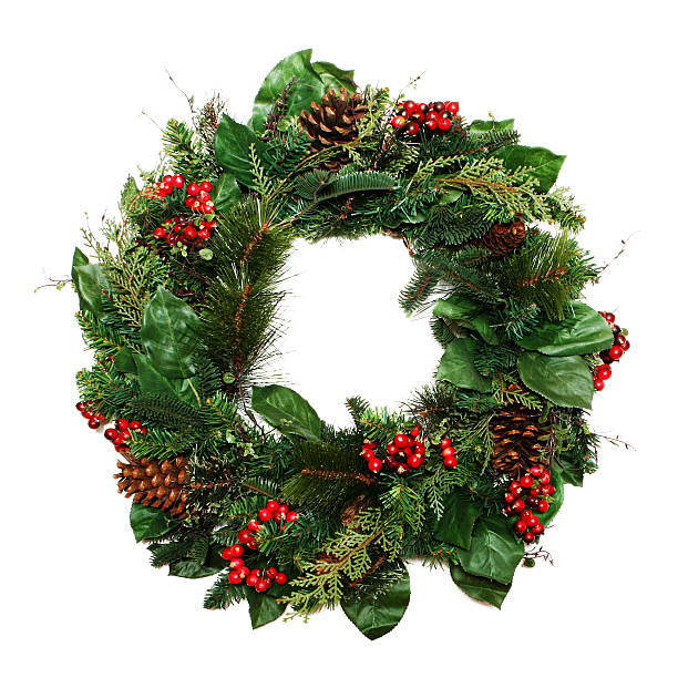 Fresh line scented holiday Christmas wreath stock photo