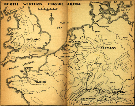 old map showing north western europe arena