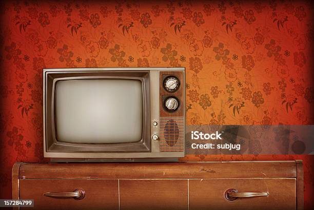 Retro Living Room Stock Photo - Download Image Now - Television Set, 1970-1979, Retro Style