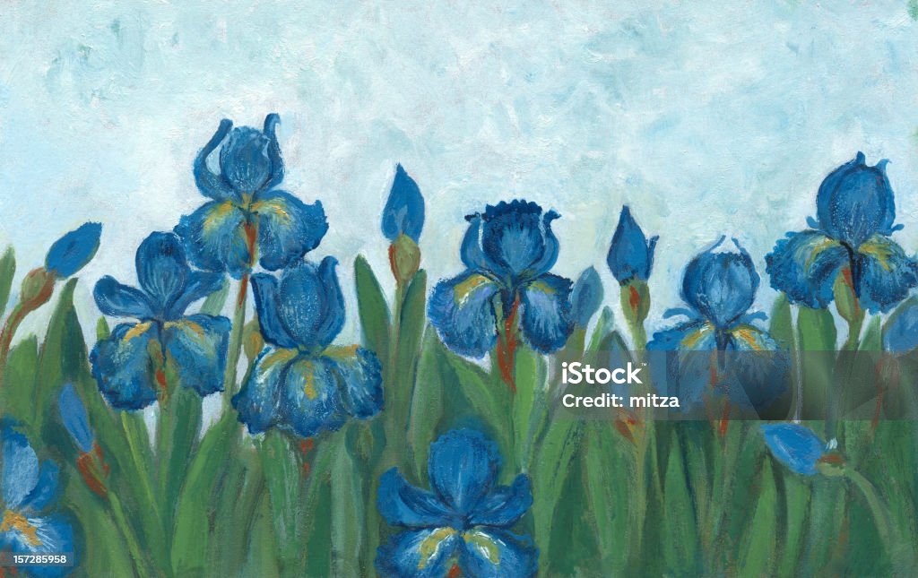 Flores pintado de azul petróleo íris - Ilustração de Pintura a Óleo - Imagem pintada royalty-free