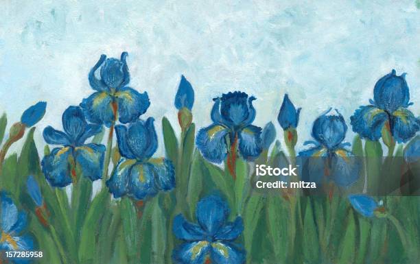 Vetores de Flores Pintado De Azul Petróleo Íris e mais imagens de Pintura a Óleo - Imagem pintada - Pintura a Óleo - Imagem pintada, Íris - Planta, Azul