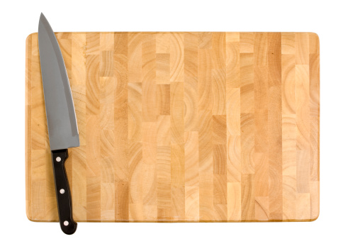 Knife on Cutting Board, clipping path.