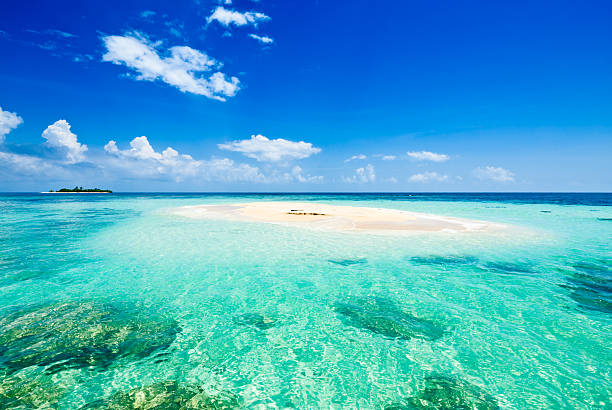istock Small tropical desert island with turquoise waters and clear sky 157286852