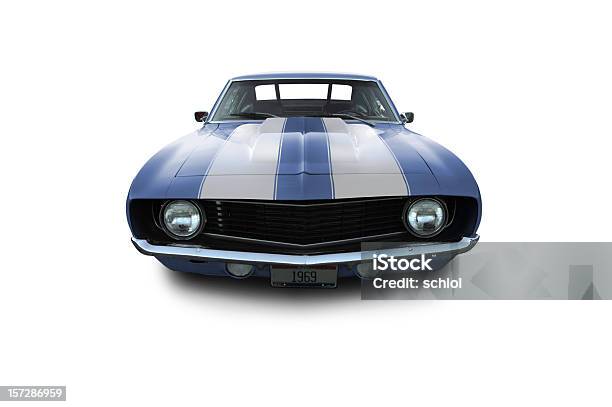 Photo libre de droit de Muscle Bleu Voiture 1969 Camaro banque d'images et plus d'images libres de droit de Voiture de sport - Voiture de sport, D'autrefois, Style rétro