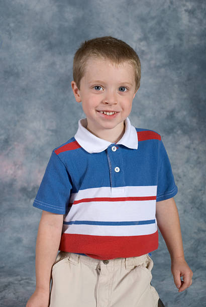 Boy Standing School Pose Close-up stock photo