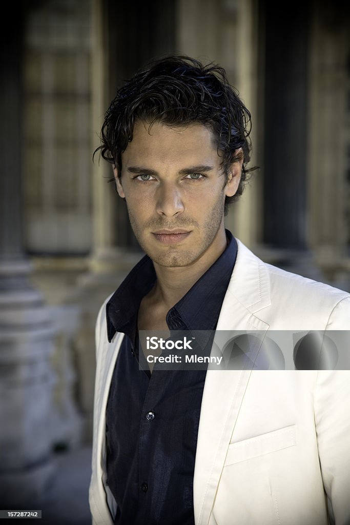 Young Businessman young fashionable businessman in black shirt and white suit at palais longchamp, marseille Men Stock Photo