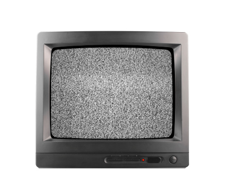 A modern style standard television with static on the screen.