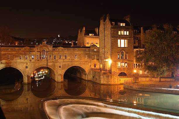 Pulteney Bridge and River Avon at night, Bath, England stock photo