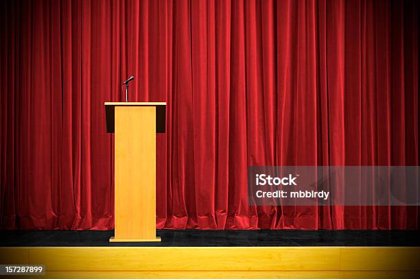 Business Conference With Rostrum Stock Photo - Download Image Now - Lectern, Stage - Performance Space, Press Conference