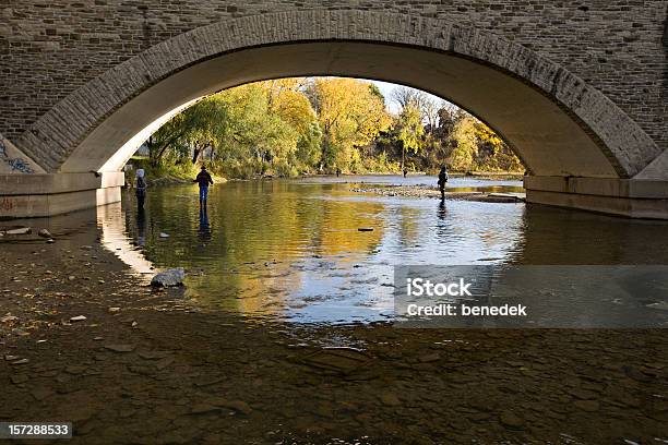 Anglers Pesca Na Ponte Em Queda - Fotografias de stock e mais imagens de Adulto - Adulto, Amarelo, Ao Ar Livre