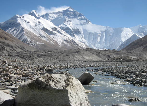 Successful woman hiker hiking to Mount Everest in Tibet, China