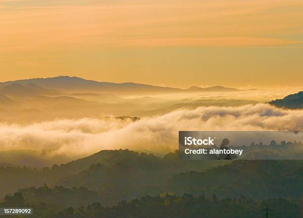 San Francisco Area Dawn Fog Over East Bay Hills Stock Photo - Download Image Now - East Bay Regional Park, Color Image, Fog