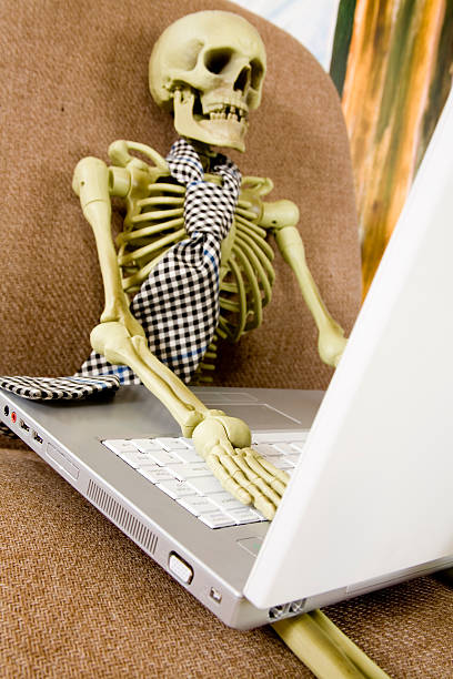 istock Faithful to the end.  Skeleton with computer 157289309