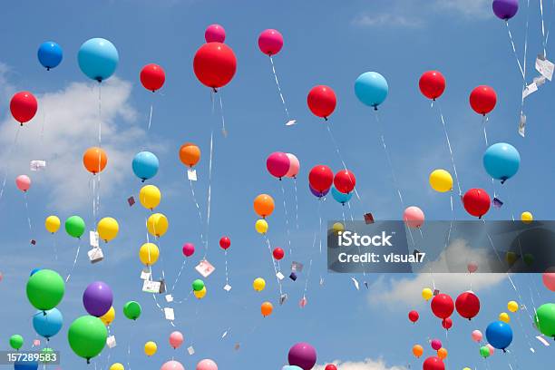 Flying Balloons Stock Photo - Download Image Now - Balloon, Sky, Releasing