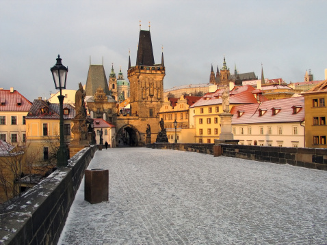 Beautiful view of Prague with Carlov Bridge and the Cathedral