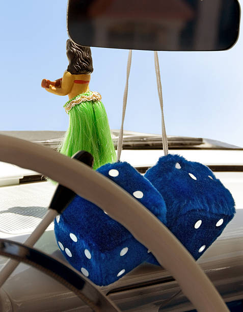 istock Blue Fuzzy Dice with Dashboard Hula Dancer Ornament 157289623