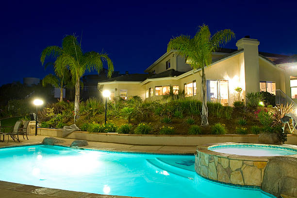 la piscine - house residential structure california mansion photos et images de collection