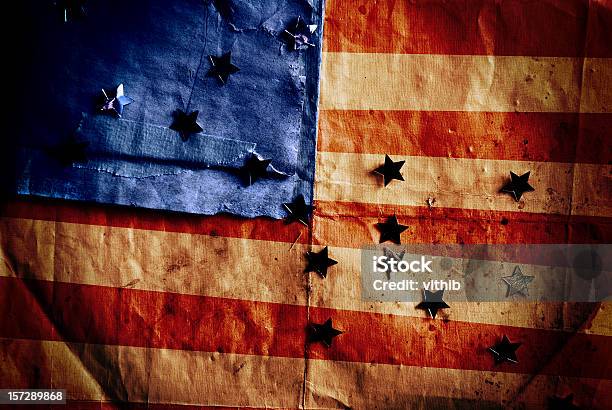 Stars And Stripes Custom Made American Flag Stock Photo - Download Image Now - American Flag, Demolished, Run-Down