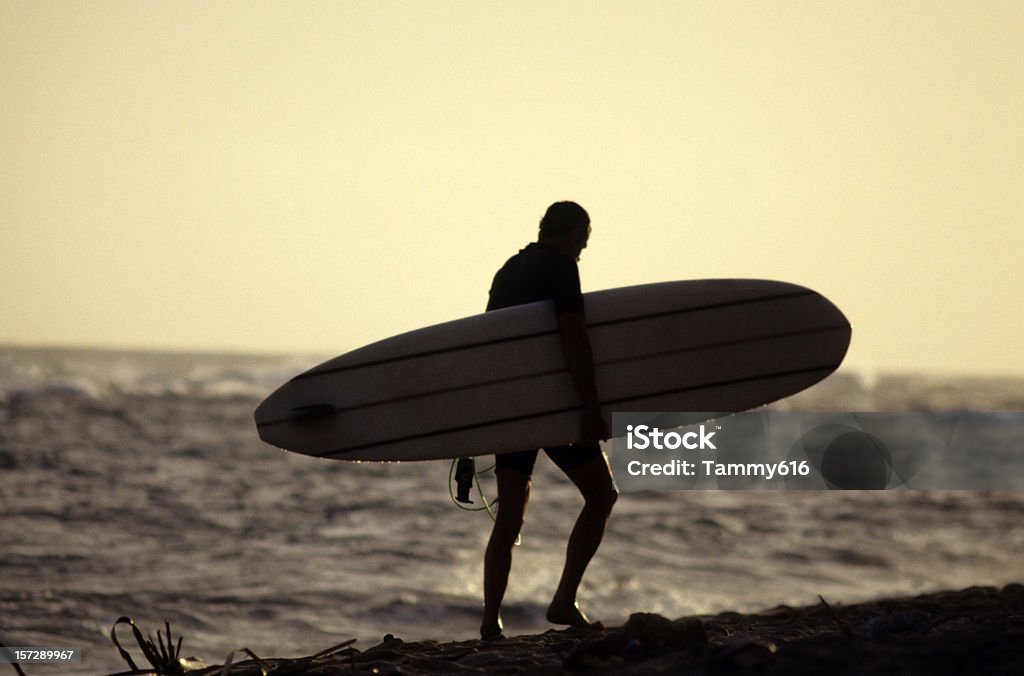 Surfer on beach Man carrying surfboard.  MORE HAWAII (links)  Active Lifestyle Stock Photo