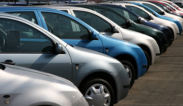 istock Line of same model used cars with different colors 157290307
