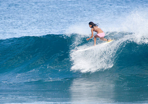 istock Woman surfing a wave by herself 157291624