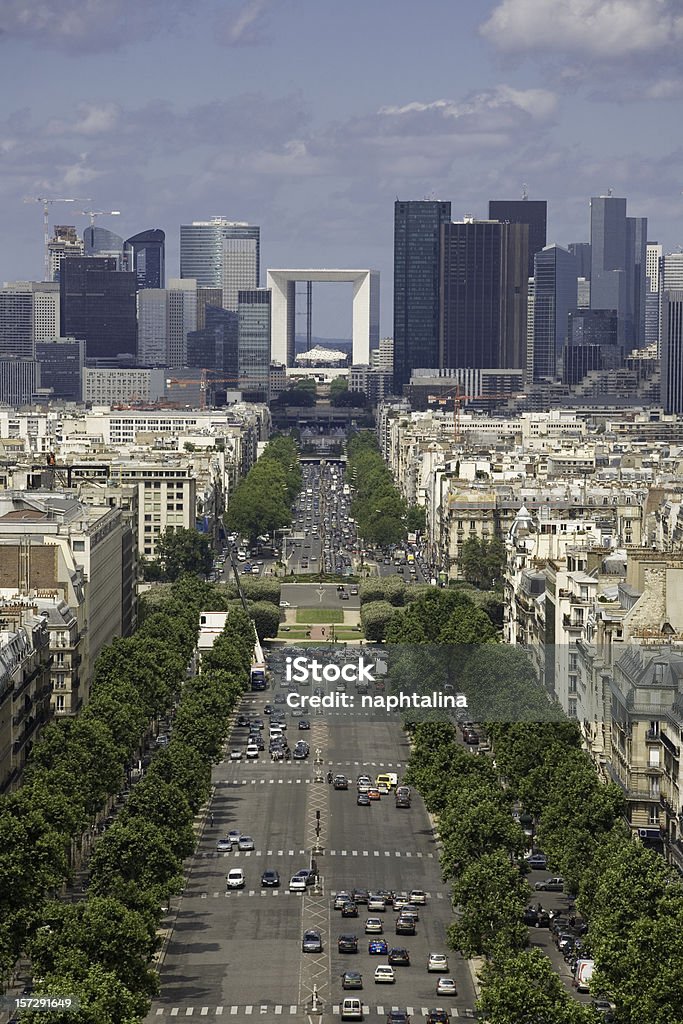 the New Paris View of the champs elysees from the top of arc de Triomphe. La Defense Stock Photo