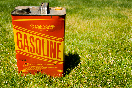 Eugenia, Ontario, Canada - July 26, 2014: A 473ml can of Lakeport Pilsener beer sits on a picnic table. 