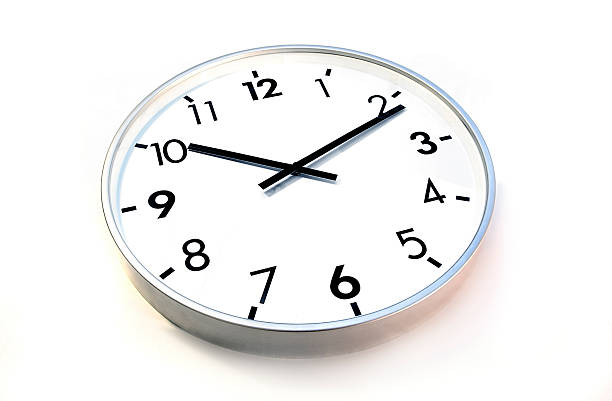 istock A closeup of a round and white analog clock 157291872