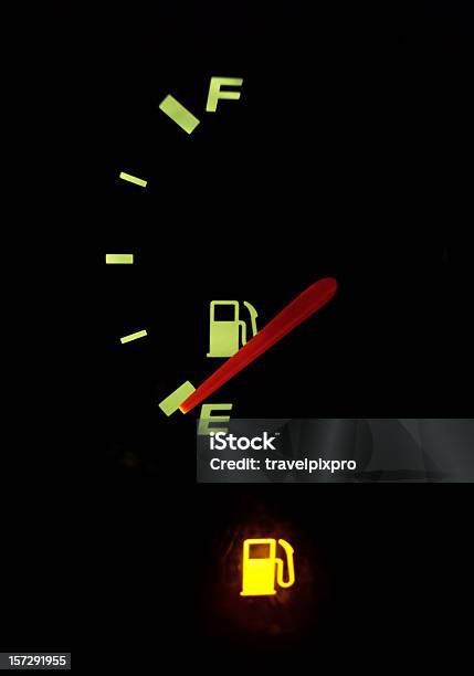 Empty Fuel Guage With Warning Light Stock Photo - Download Image Now - Gasoline Shortage, Fuel and Power Generation, Scarce