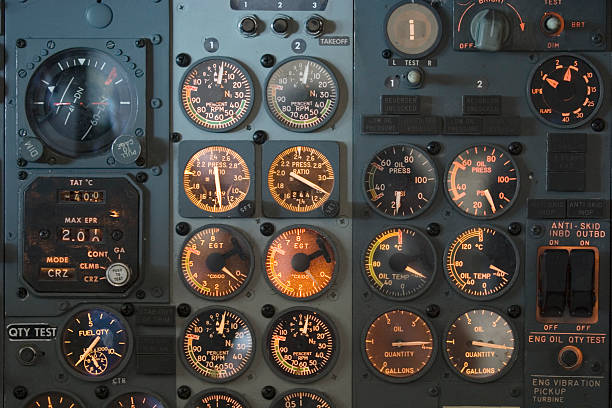 istock Panel with gauges and dials in an airplane cockpit 157292298