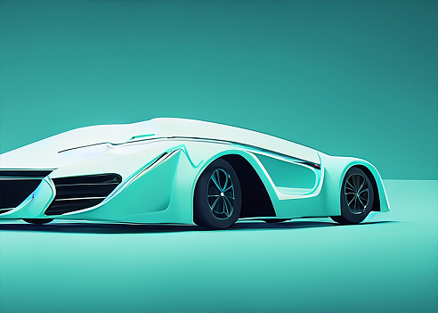 Illustration of a futuristic electric sports car on a vibrant and elegant background