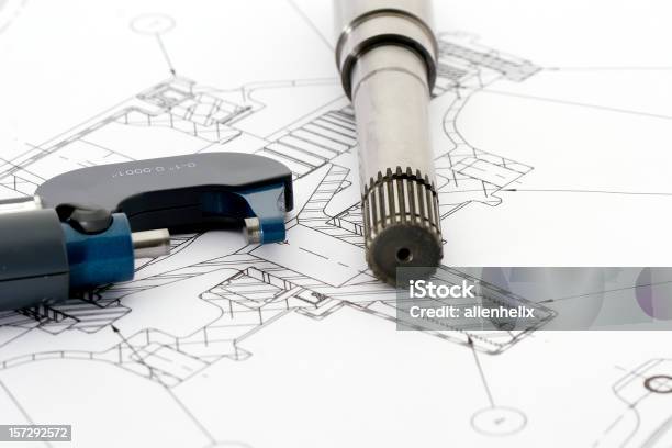 Desenho De Engenharia - Fotografias de stock e mais imagens de Aço - Aço, Compasso de Calibre, Corte Transversal