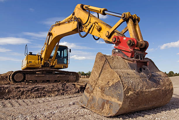 excavator - construction equipment earth mover hydraulic platform cylinder photos et images de collection