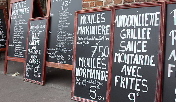 istock Typical french menus outside cafe on blackboards 157293292