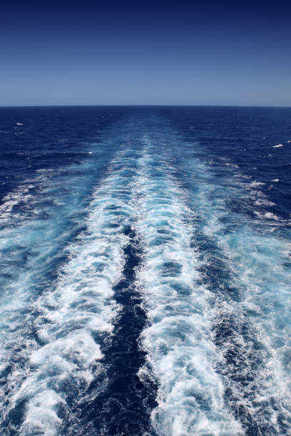 istock Wake of a ship in the blue sea; background 157293389