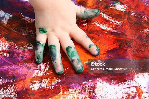 Handprint Art Preschooler Finger Painting Stock Photo - Download Image Now - Painting - Activity, Toddler, Finger Painting