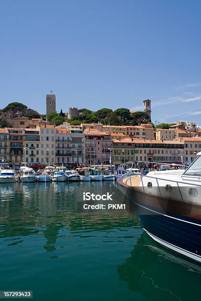 Cannes Harbor With Boats Lined Up On Docks Stock Photo - Download Image Now - Beauty, Blue, Building Exterior
