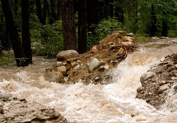 istock Water destroying road in a flash flood 157294416