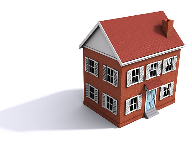 Computer Generated Drawing Of A House A model house on a white background. 3D render with HDRI lighting and raytraced textures. brick house isolated stock pictures, royalty-free photos & images