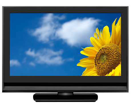Wide 16:9 HD LCD TV (with screen and clipping paths) isolated. 