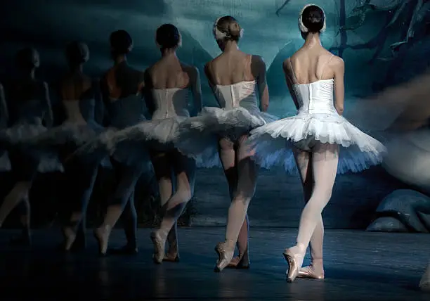 Six ballerinas. Captured during live performance.