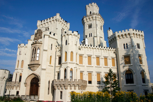 The medieval dilapidated ruin with the name 'chateau Beaufort' in the town of Beaufort, a castle that attracts many tourists, Luxembourg