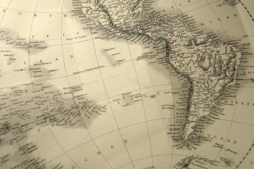 south america and the pacific from an antique world map