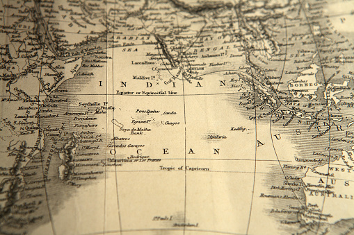 antique map showing indian ocean and surrounding countries