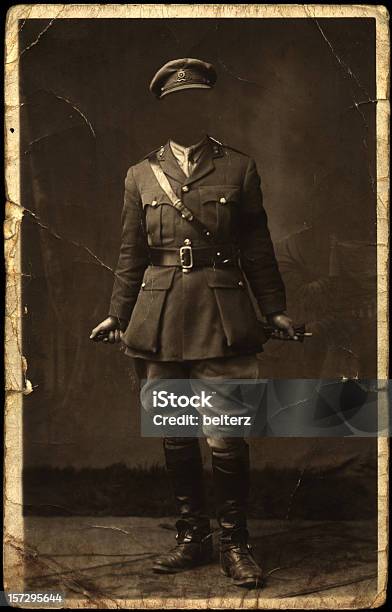 Old Faceless Soldier Pose Stock Photo - Download Image Now - World War I, Armed Forces, Photograph
