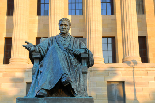 Statue of John Marshall with Philadelphia Museum of Art as background