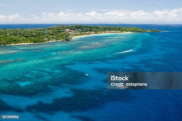 Aerial View Of Tropical Island Stock Photo - Download Image Now - Aerial View, Roatan, Beach