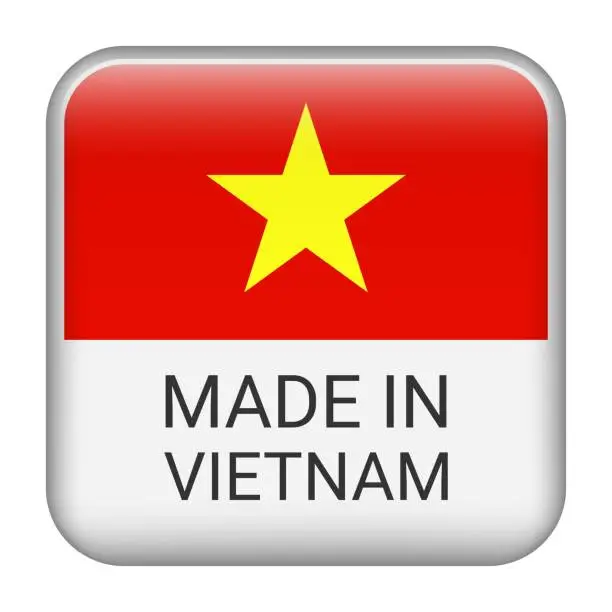 Vector illustration of Made in Vietnam badge vector. Sticker with stars and national flag. Sign isolated on white background.